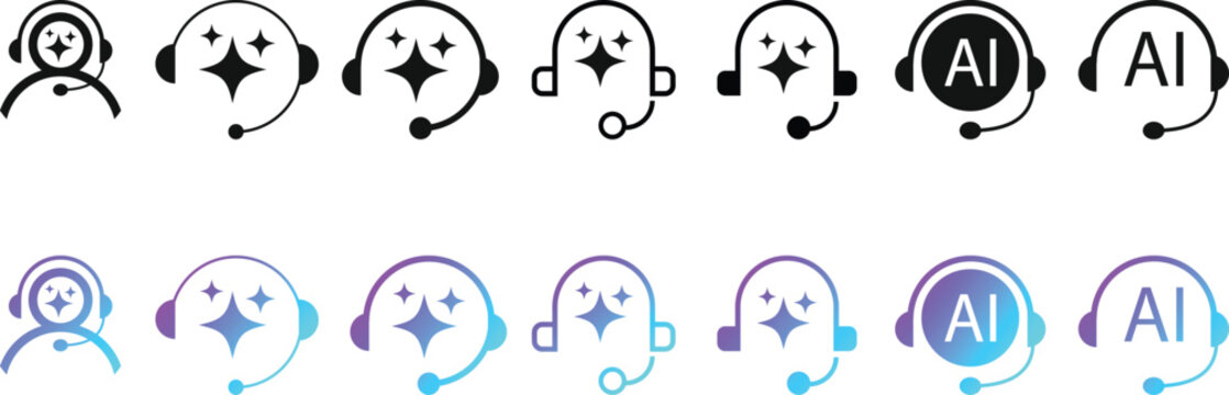 ai customer service icon set. chat headphone sign. Customer Support and Communication. Ideal for virtual help tools
