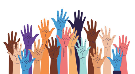 Diverse hands reaching up, a visual representation of unity and participation.