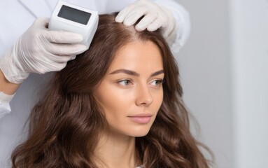 Naklejka premium Woman receiving hair treatment in a modern salon during the day for enhancing hair health and appearance