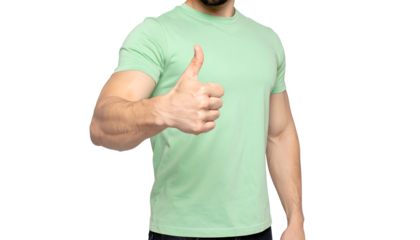 PNG Transparent Man in Light Green T Shirt Showing Thumbs Up Gesture