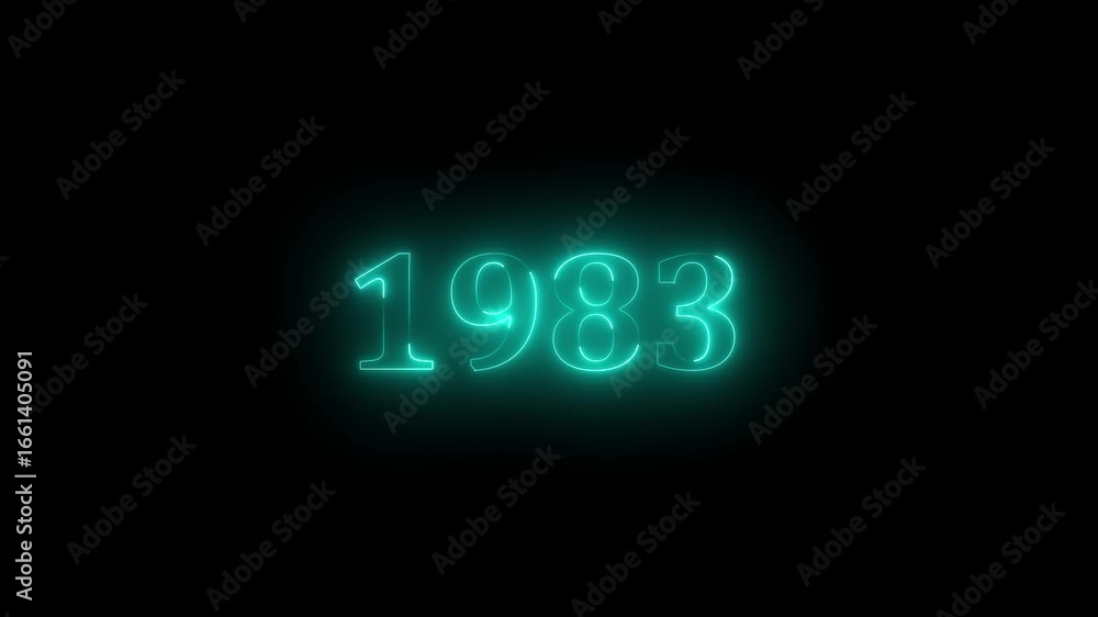 Poster abstract 1983 neon text animation, glowing neon number text background. important year, important da