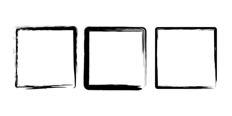 Set of rough square frames. Geometric form. Vector illustration. Isolated. Trendy grunge design element for border frame, logo, tattoo, prints, web pages, social media, template, monochrome pattern