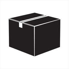 Black silhouette of a closed cardboard box on a white background packaging shipping