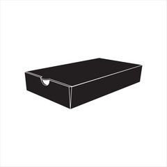 Black silhouette of a rectangular box with a drawer on white background packaging container