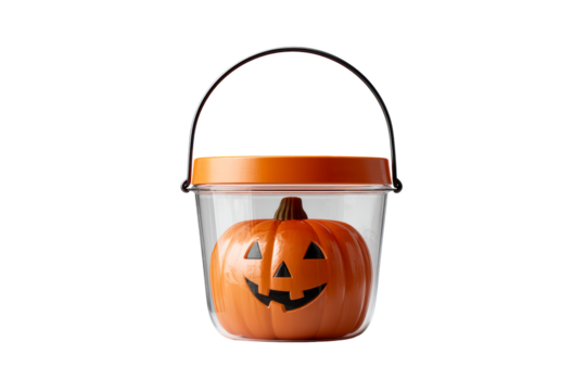 Halloween pumpkin bucket with a smiling face