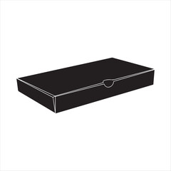 Closed Black Shallow Box with Curved Lid Notch and White Outline rectangular package