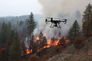drones equipped with advanced thermal imaging technology actively combat wildfires in various landscapes