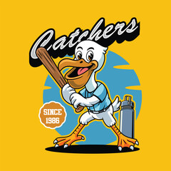 Pelican Baseball Sport Mascot in Cartoon Cute Illustration