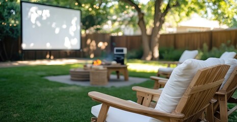 Outdoor movie night backyard setup