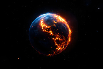 Fototapeta premium Burning Planet Earth Apocalypse Space Destruction Sci-Fi Concept