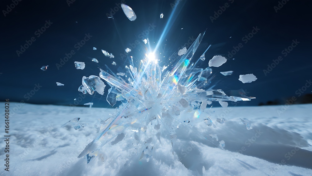 Fototapete explosive ice shatters in a dramatic burst of light and shards creating a dynamic visual spectacle