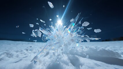 Explosive ice shatters in a dramatic burst of light and shards creating a dynamic visual spectacle
