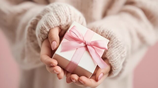 Hands Holding a Small Gift Box
