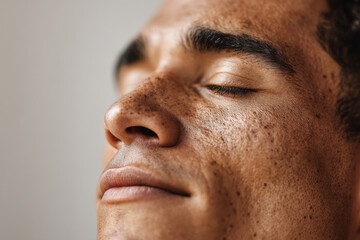 Obraz premium closeup portrait of young man with flared nostrils taking deep breath essence of his emotions