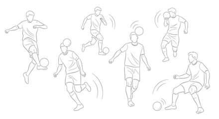 Outline illustrations of soccer players in various dynamic actions.