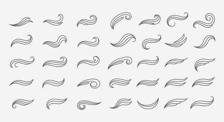 Collection of decorative, stylized, flowing,  ornamental design elements.