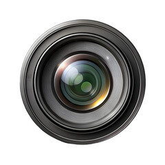 Black and white camera lens isolated on transparent background for photography equipment display, tech projects, or creative design photography.