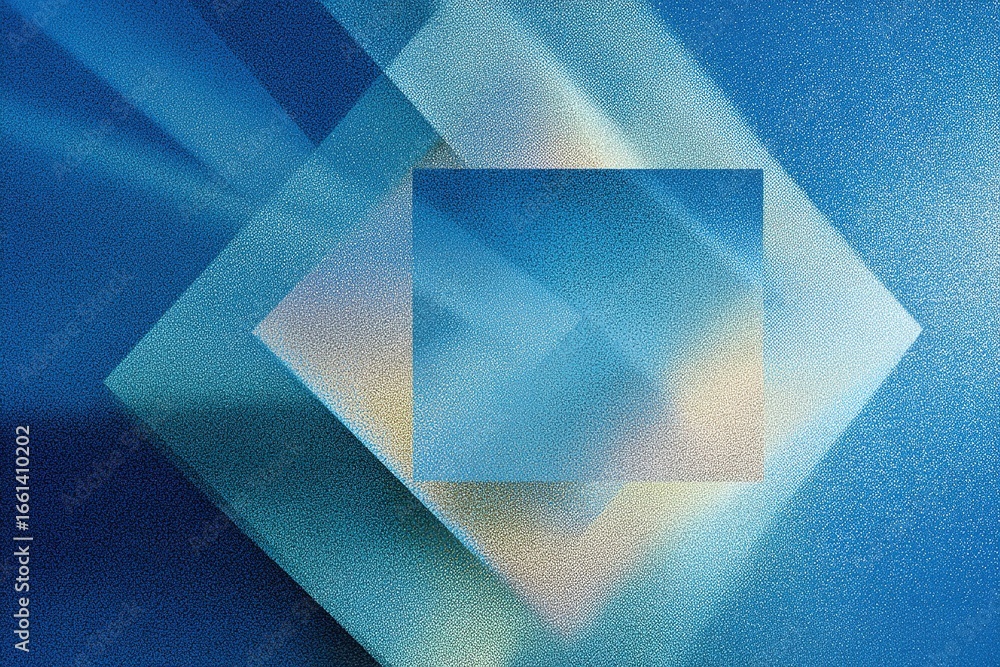 Poster abstract geometric composition with soft blue tones and layered shapes creating a tranquil atmospher