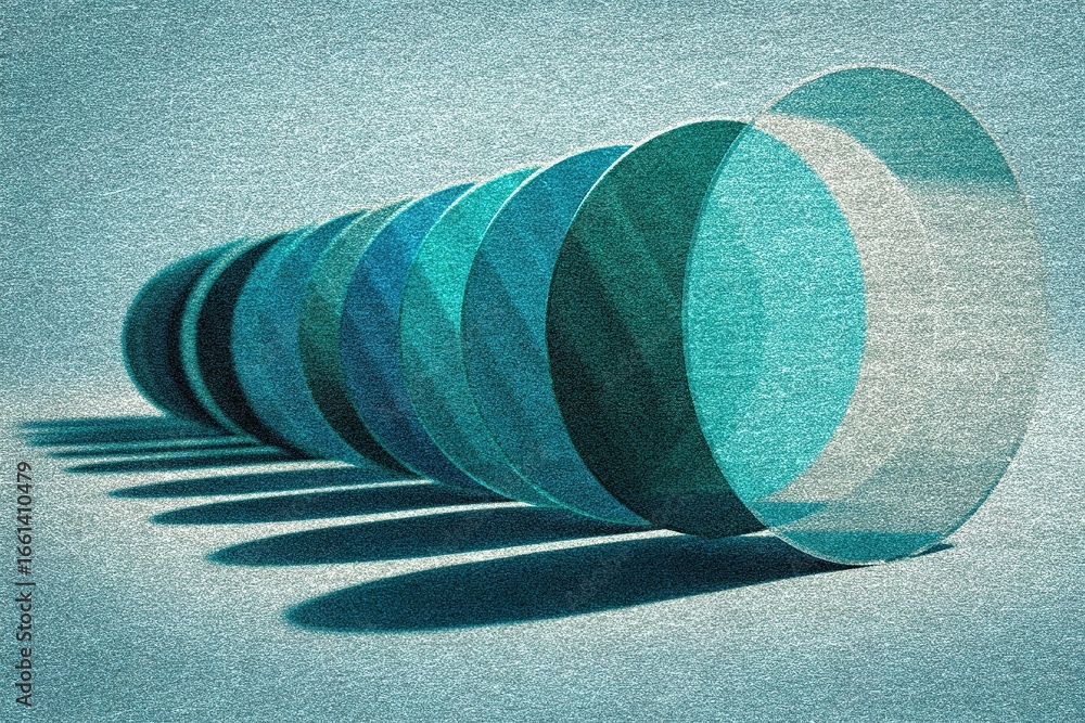 Poster abstract arrangement of transparent circles casting shadows in soft light against a textured backgro