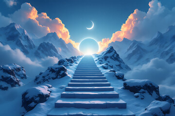 Stairway to Heaven Dreamlike Snow Mountainscape Destination Hope