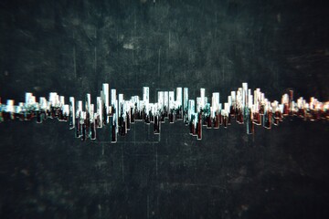 Naklejka premium Soundwave visualization illustrating audio dynamics through varying amplitudes and frequencies in a dark setting
