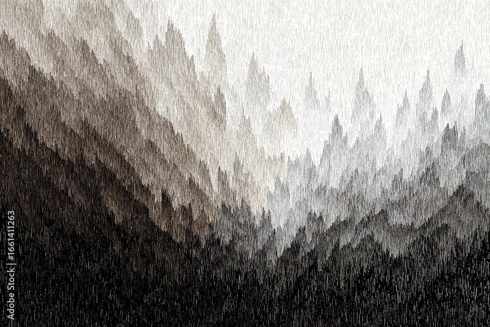 Aufkleber abstract mountain range artwork in grayscale with textured strokes depicting depth and contrast