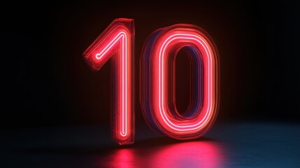Neon 10: The vibrant numeral 10 glows brightly against a deep black backdrop, symbolizing milestones, achievements, or a countdown with its luminous neon glow.