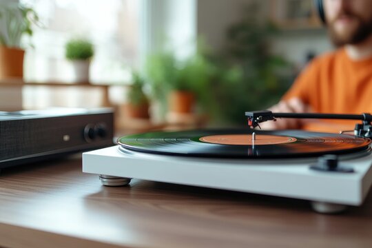 Person playing vinyl record