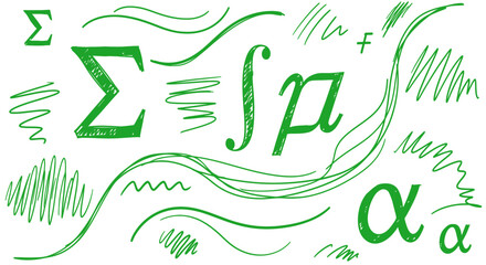 Dynamic green math symbols and doodles create a vibrant, educational background for learning