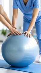 Naklejka premium Physical therapist assisting patient with exercise ball