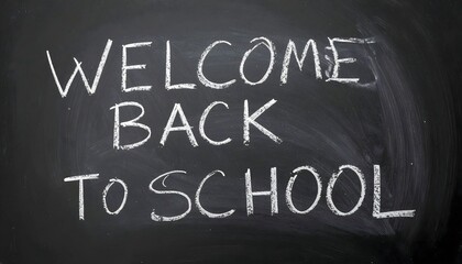 Fototapeta premium Heartfelt Welcome Back to School Message, Written in Classic Chalk on a Dark Blackboard, Signifying a Fresh Academic Start