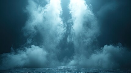 Ethereal Blue Smoke Rising Over Water Surface