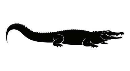 Menacing black crocodile silhouette ready to strike with sharp teeth on clean white backdrop