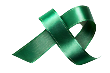Green Christmas ribbon isolated on transparent background for holiday decoration, gift wrapping, or festive projects.