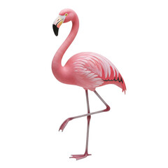 Pink  plastic flamingo bird standing on one leg