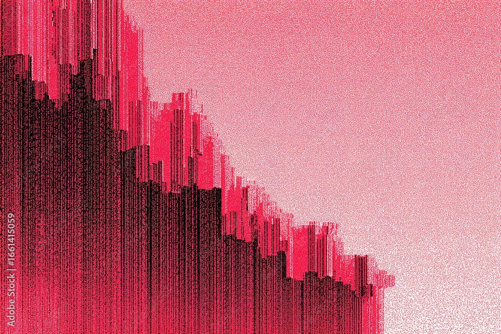 Poster vibrant abstract art piece featuring dynamic wave patterns in shades of pink and red with contrastin