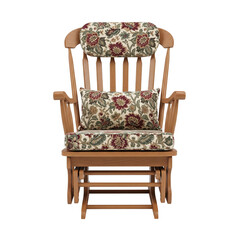 Fototapeta premium Wooden glider rocking chair with floral cushions