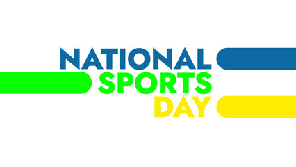 National Sports Day colorful text typography on white or black background banner illustration great for wishing and celebrating awareness for Happy National Sports Day in August