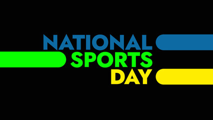 National Sports Day colorful text typography on white or black background banner illustration great for wishing and celebrating awareness for Happy National Sports Day in August