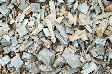 The photo shows wood chips close-up
