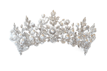 Handmade silver crown with nature-inspired details isolated on transparent background