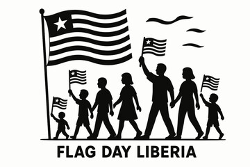 Liberia Flag Day Celebration Silhouette Icon Set on White Background