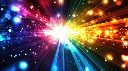 Fototapeta premium Vibrant rainbow light burst with sparkling bokeh effect.