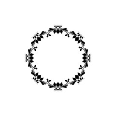  simple black flower circle frame isolated on white Round floral border Leaves flowers, wedding invitation and cards, logo design and posters template