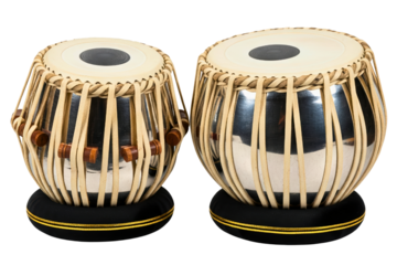 Pair of traditional tabla drums isolated on a transparent background