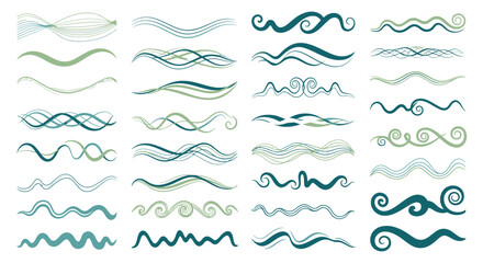 Elegant abstract wave lines and decorative borders in teal, gold, and coral for design.
