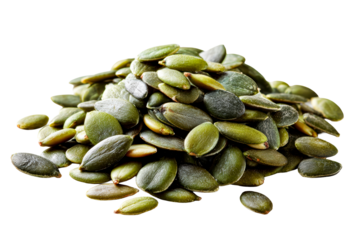 Green pumpkin seeds on a transparent background