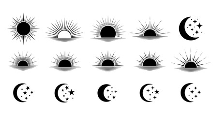 Elegant sun and moon celestial design elements for branding, logos, and modern graphic projects