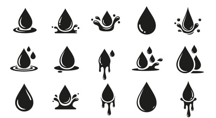 Dynamic black liquid drop icons representing oil, water, or other essential fluid concepts