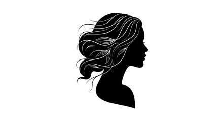 Elegant woman silhouette with flowing hair for beauty salon logo design and branding projects